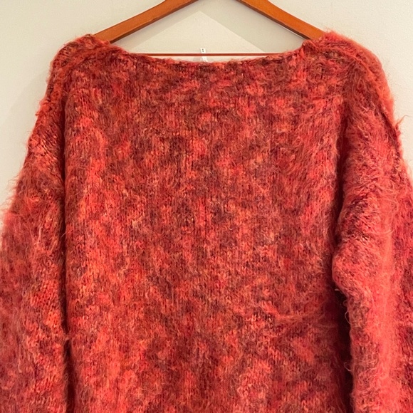 Free People Women's M Fuzzy Sweater Oversized Orange Pullover Wool Mohair Blend - Picture 5 of 11